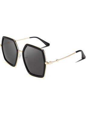 Women's Large Hexagon Inspired Sunglasses Irregular Geometric B2503 Black